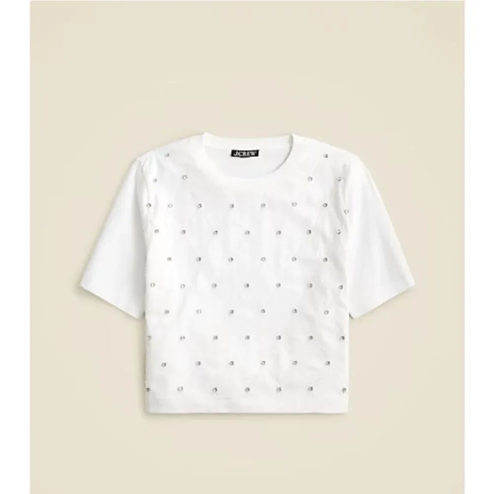 J. Crew Relaxed lattice-embellished cropped T-shirt in white NWT size Med.